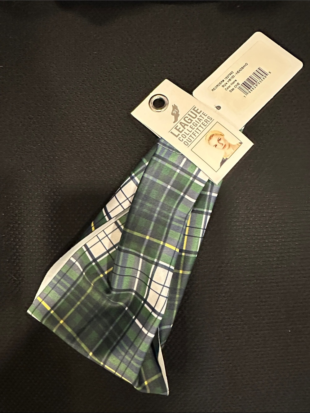 NWT League Collegiate Outfitters Green Plaid Tartan Cloth Headband
